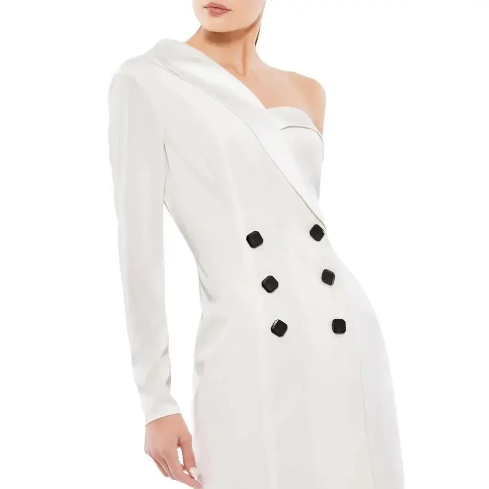 Mac Duggal One Sleeve Tuxedo Dress White Size 2 NWT - Picture 3 of 11